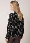 Czarna Wiskozowa Koszula w Kropki ze Stójką z Ozdobnymi Falbanami Isamene