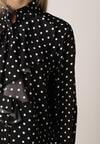Czarna Wiskozowa Koszula w Kropki ze Stójką z Ozdobnymi Falbanami Isamene