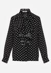 Czarna Wiskozowa Koszula w Kropki ze Stójką z Ozdobnymi Falbanami Isamene