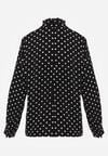 Czarna Wiskozowa Koszula w Kropki ze Stójką z Ozdobnymi Falbanami Isamene