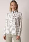 Biała Wiskozowa Koszula w Kropki ze Stójką z Ozdobnymi Falbanami Isamene
