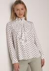 Biała Wiskozowa Koszula w Kropki ze Stójką z Ozdobnymi Falbanami Isamene