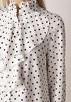 Biała Wiskozowa Koszula w Kropki ze Stójką z Ozdobnymi Falbanami Isamene
