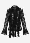 Czarna Koszula Koronkowa z Wiskozy z Bawełną Ozdobiona Falbanami Hermerine