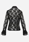 Czarna Koszula Koronkowa z Wiskozy z Bawełną Ozdobiona Falbanami Hermerine