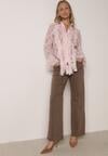 Różowa Koszula Koronkowa z Wiskozy z Bawełną Ozdobiona Falbanami Hermerine