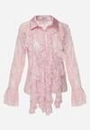 Różowa Koszula Koronkowa z Wiskozy z Bawełną Ozdobiona Falbanami Hermerine