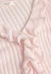 Różowa Prążkowana Bluzka z Wiskozą Ozdobiona Falbanami Pronasia