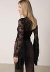 Czarna Koronkowa Bluzka z Rozkloszowanymi Długimi Rękawami Ablea
