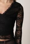 Czarna Koronkowa Bluzka z Rozkloszowanymi Długimi Rękawami Ablea