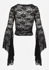Czarna Koronkowa Bluzka z Rozkloszowanymi Długimi Rękawami Ablea