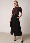 Czarna Wiskozowa Spódnica o Rozkloszowanym Kroju z Rozcięciem i Paskiem Jaelia