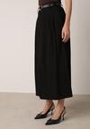 Czarna Wiskozowa Spódnica o Rozkloszowanym Kroju z Rozcięciem i Paskiem Jaelia
