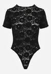 Czarne Koronkowe Body z Krótkim Rękawem Moanelli