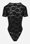 Czarne Koronkowe Body z Krótkim Rękawem Moanelli