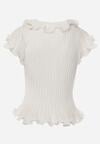 Biała Prążkowana Bluzka z Wiskozą Ozdobiona Falbanami Delestra