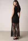 Czarna Koktajlowa Sukienka Bez Rękawów z Koronkowym Dołem Moanthia