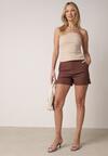 Brązowe Eleganckie Szorty z Wysokim Stanem i Wąskim Paskiem z Klamrą Rissarah