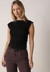 Czarna Bluzka z Elastycznego Materiału z Dekoltem Łódką Megaris