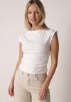 Biała Bluzka z Elastycznego Materiału z Dekoltem Łódką Megaris