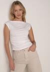 Biała Bluzka z Elastycznego Materiału z Dekoltem Łódką Megaris