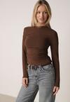 Brązowa Bluzka z Bawełną i Wiskozą  Ozdobiona Marszczeniem Alexareo
