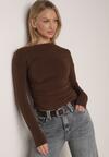 Brązowa Bluzka z Bawełną i Wiskozą  Ozdobiona Marszczeniem Alexareo