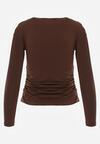 Brązowa Bluzka z Bawełną i Wiskozą  Ozdobiona Marszczeniem Alexareo