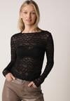 Czarna Bluzka Koronkowa z Transparentnego Materiału Hermatea