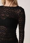 Czarna Bluzka Koronkowa z Transparentnego Materiału Hermatea