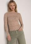 Beżowa Bluzka Koronkowa z Transparentnego Materiału Hermatea