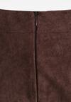 Brązowa Rozkloszowana Spódnica z Imitacji Zamszu Basara
