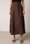 Brązowa Rozkloszowana Spódnica z Imitacji Zamszu Basara