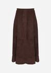 Brązowa Rozkloszowana Spódnica z Imitacji Zamszu Basara