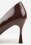 Brązowe Lakierowane Czółenka na Szpilce z Ozdobą Aroanoire