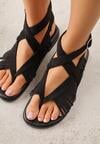 Czarne Sandały w Stylu Rzymianek z Frędzlami Lysoph
