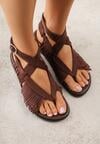 Brązowe Sandały w Stylu Rzymianek z Frędzlami Lysoph