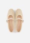 Jasnobeżowe Balerinki Ozdobione Ażurowym Motywem i Paskiem Nonaniassi