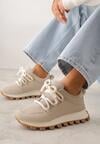 Beżowe Sneakersy na Grubej Tłoczonej Podeszwie Zerda
