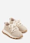 Beżowe Sneakersy na Grubej Tłoczonej Podeszwie Zerda