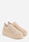 Beżowe Sneakersy z Plecionki na Grubej Podeszwie w Stylu Boho Dacara