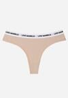 Beżowe Majtki Typu Stringi z Bawełną i Napisami Veza