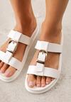 Białe Klapki z Ozdobną Klamrą i Paskiem Kaidine