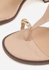 Beżowe Sandały Japonki na Słupku z Biżuteryjną Ozdobą Uhryss
