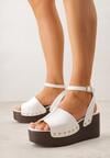 Białe Sandały na Koturnie i Platformie Ozdobione Nitami Rhethe