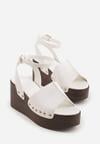 Białe Sandały na Koturnie i Platformie Ozdobione Nitami Rhethe