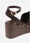 Ciemnobrązowe Sandały na Koturnie i Platformie Ozdobione Nitami Rhethe