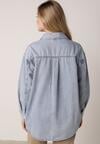 Niebieska Koszula Jeansowa z Bawełną Ozdobiona Przeszyciami Junie