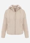 Ciemnobeżowa Kurtka Pikowana z Materiałowym Kapturem Odpinanym Jasilea