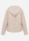 Ciemnobeżowa Kurtka Pikowana z Materiałowym Kapturem Odpinanym Jasilea